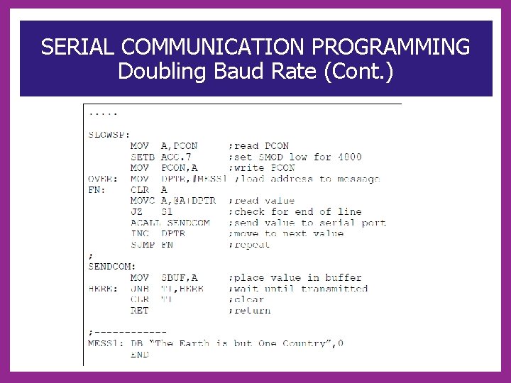 SERIAL COMMUNICATION PROGRAMMING Doubling Baud Rate (Cont. ) 