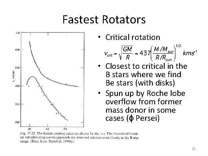 Fastest Rotators • Critical rotation • Closest to critical in the B stars where