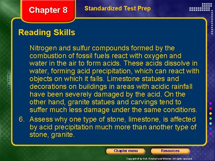 Chapter 8 Standardized Test Prep Reading Skills Nitrogen and sulfur compounds formed by the