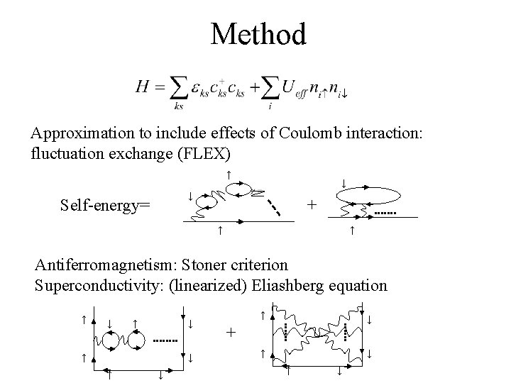 Method Approximation to include effects of Coulomb interaction: fluctuation exchange (FLEX) ↑ ↓ ↓