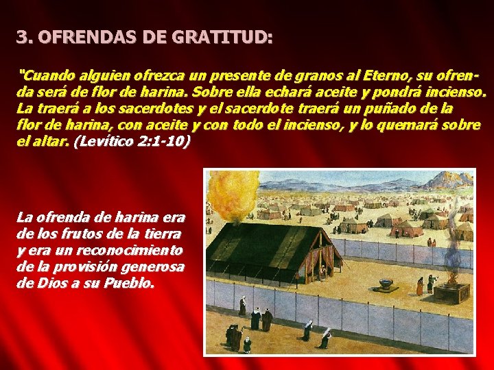 3. OFRENDAS DE GRATITUD: “Cuando alguien ofrezca un presente de granos al Eterno, su