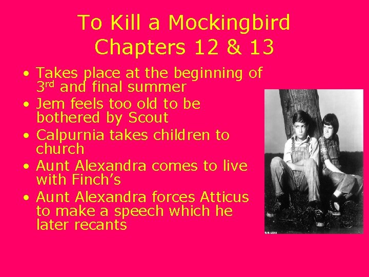 To Kill a Mockingbird Chapters 12 & 13 • Takes place at the beginning