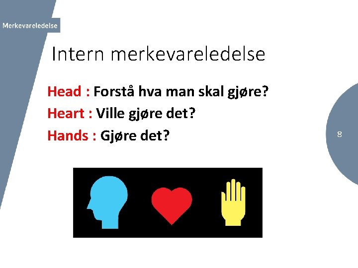 Intern merkevareledelse Head : Forstå hva man skal gjøre? Heart : Ville gjøre det?