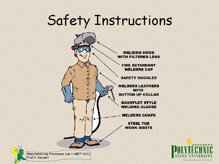 Safety Instructions Manufacturing Processes Lab 1 (MET 1321) Prof S. Nasseri 