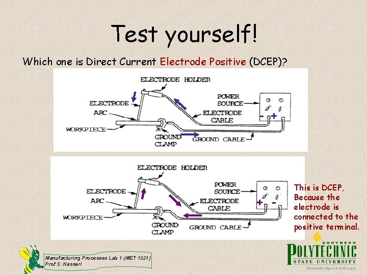 Test yourself! Which one is Direct Current Electrode Positive (DCEP)? - + + -