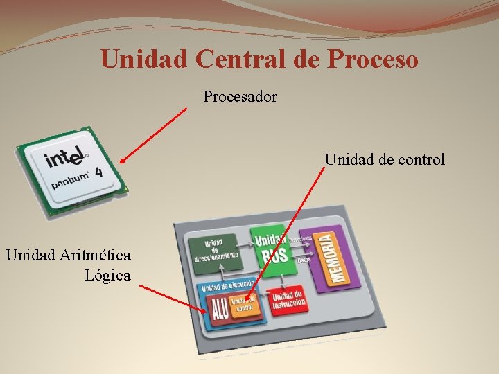 Unidad Central de Proceso Procesador Unidad de control Unidad Aritmética Lógica 