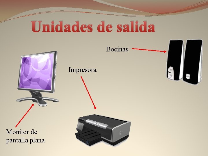 Unidades de salida Bocinas Impresora Monitor de pantalla plana 