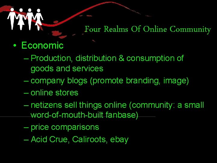  • Economic Four Realms Of Online Community – Production, distribution & consumption of