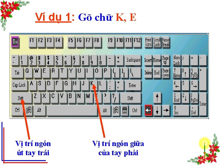 Ví dụ 1: Gõ chữ K, E Vị trí ngón út tay trái Vị