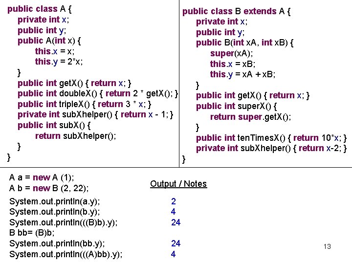 public class A { public class B extends A { private int x; public