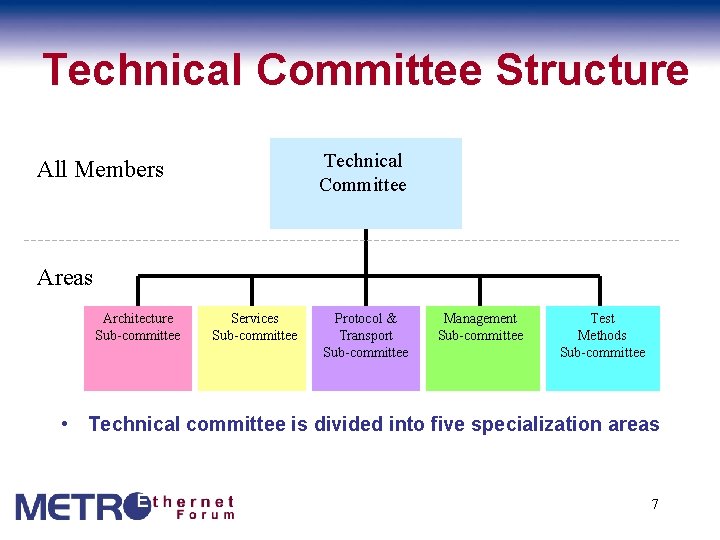 Technical Committee Structure Technical Committee All Members Areas Architecture Sub-committee Services Sub-committee Protocol &