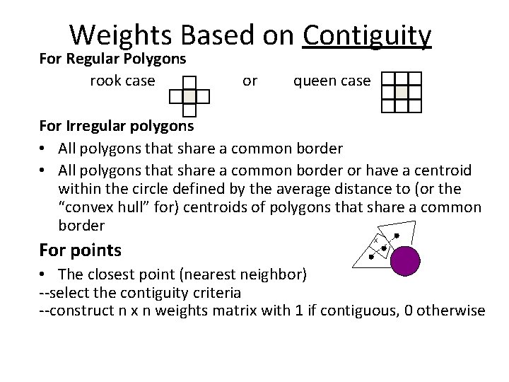 Weights Based on Contiguity For Regular Polygons rook case or queen case For Irregular