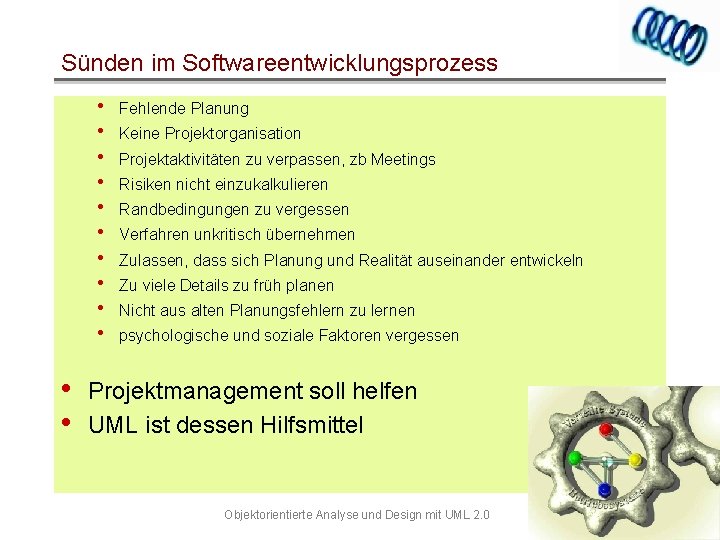 Sünden im Softwareentwicklungsprozess • • • Fehlende Planung Keine Projektorganisation Projektaktivitäten zu verpassen, zb