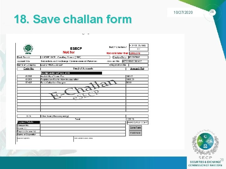 18. Save challan form 10/27/2020 28 28 