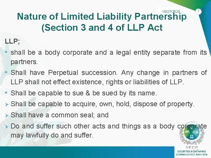 10/27/2020 Nature of Limited Liability Partnership (Section 3 and 4 of LLP Act 7