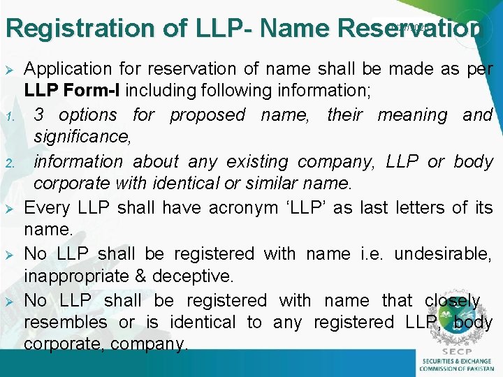 Registration of LLP- Name Reservation 10/27/2020 Ø 1. 2. Ø Ø Ø 9 Application