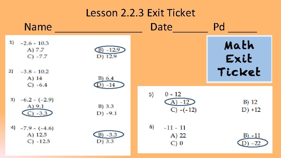 Lesson 2. 2. 3 Exit Ticket Name ________ Date______ Pd _____ 