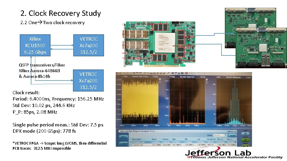 2. Clock Recovery Study 2. 2 One Two clock recovery Xilinx KCU 1500 6.