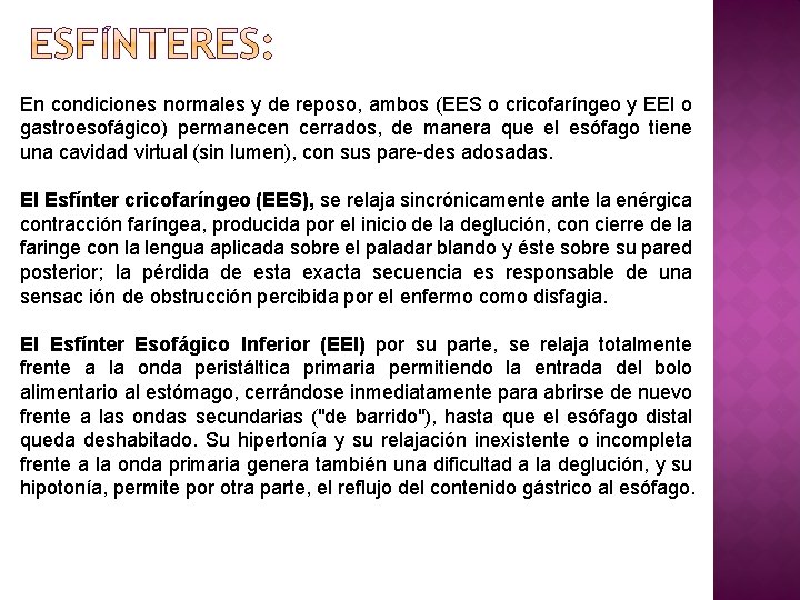 En condiciones normales y de reposo, ambos (EES o cricofaríngeo y EEI o gastroesofágico)