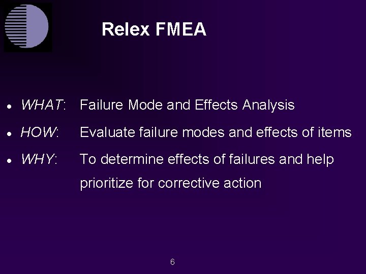 Relex FMEA · WHAT: Failure Mode and Effects Analysis · HOW: Evaluate failure modes