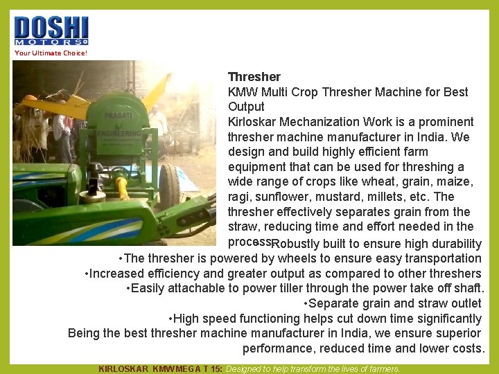 Your Ultimate Choice! Thresher KMW Multi Crop Thresher Machine for Best Output Kirloskar Mechanization