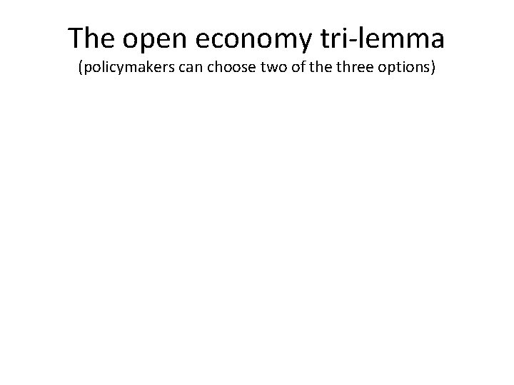 The open economy tri-lemma (policymakers can choose two of the three options) 