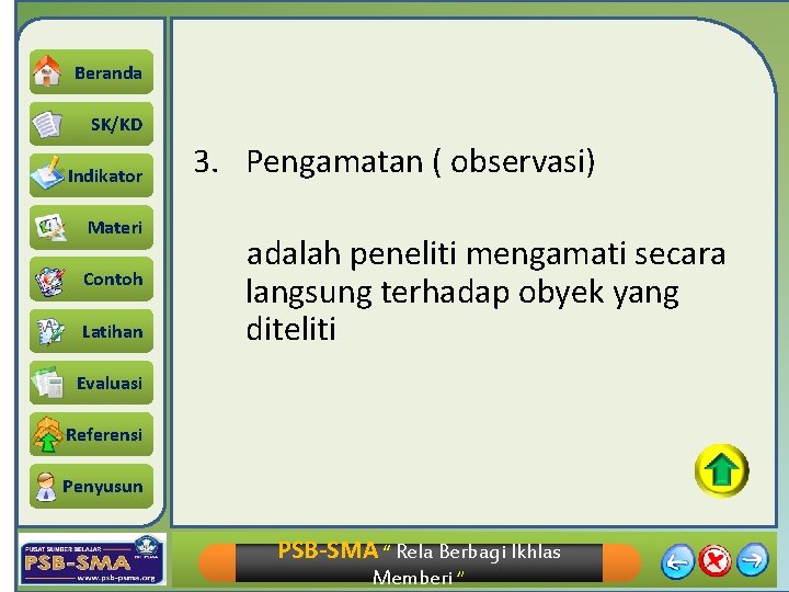 Beranda SK/KD Indikator Materi Contoh Latihan 3. Pengamatan ( observasi) adalah peneliti mengamati secara