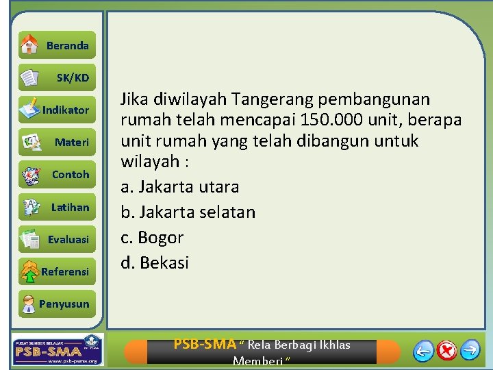 Beranda SK/KD Indikator Materi Contoh Latihan Evaluasi Referensi Jika diwilayah Tangerang pembangunan rumah telah