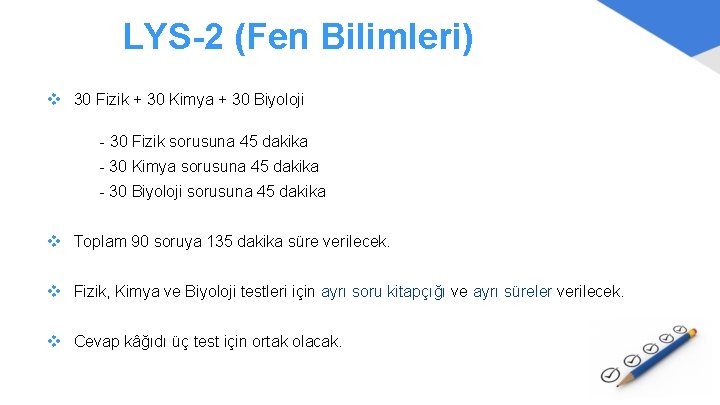 LYS-2 (Fen Bilimleri) v 30 Fizik + 30 Kimya + 30 Biyoloji - 30