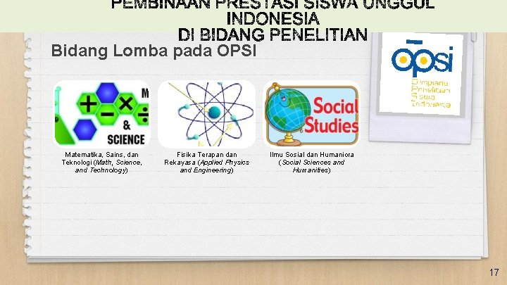 Bidang Lomba pada OPSI Matematika, Sains, dan Teknologi (Math, Science, and Technology) Fisika Terapan