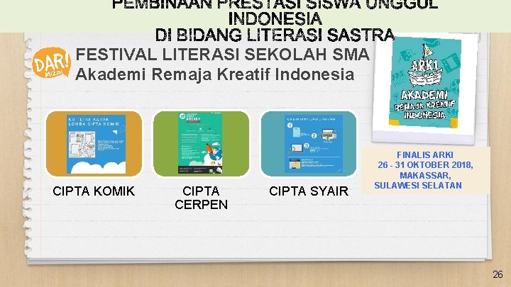 FESTIVAL LITERASI SEKOLAH SMA Akademi Remaja Kreatif Indonesia CIPTA KOMIK CIPTA CERPEN CIPTA SYAIR