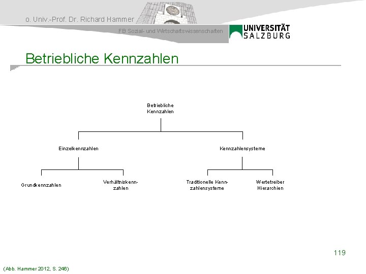 o. Univ. -Prof. Dr. Richard Hammer FB Sozial- und Wirtschaftswissenschaften Betriebliche Kennzahlen Einzelkennzahlen Grundkennzahlen