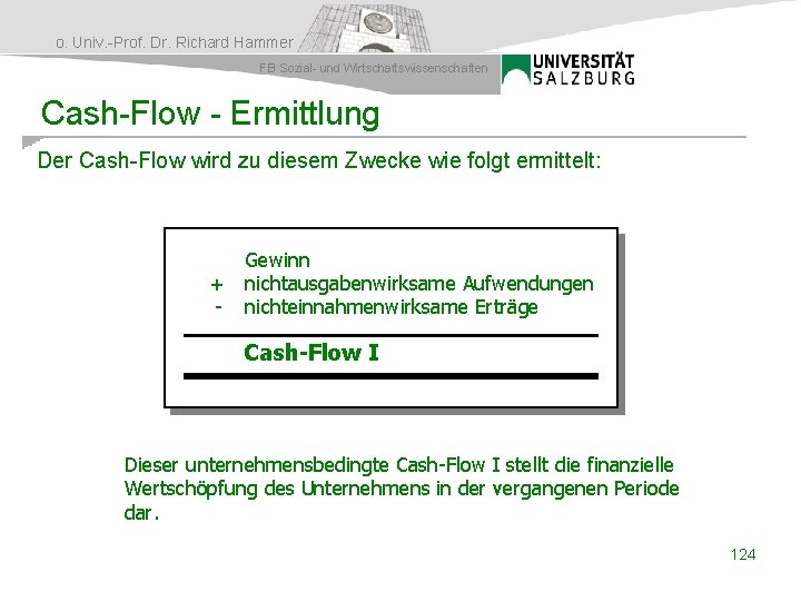 o. Univ. -Prof. Dr. Richard Hammer FB Sozial- und Wirtschaftswissenschaften Cash-Flow - Ermittlung Der