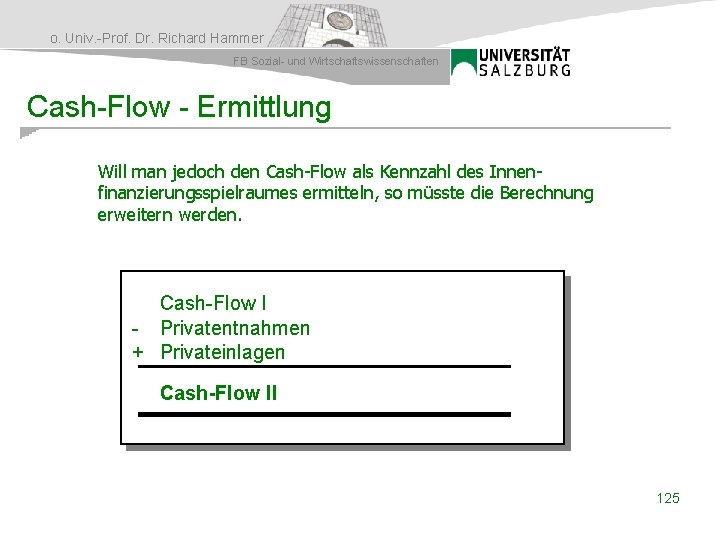 o. Univ. -Prof. Dr. Richard Hammer FB Sozial- und Wirtschaftswissenschaften Cash-Flow - Ermittlung Will