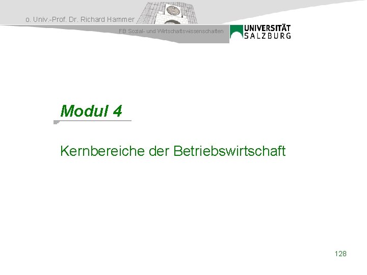 o. Univ. -Prof. Dr. Richard Hammer FB Sozial- und Wirtschaftswissenschaften Modul 4 Kernbereiche der