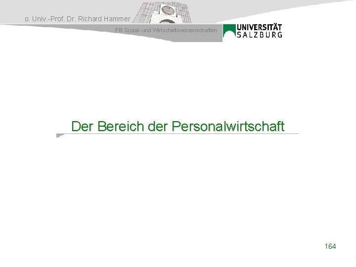 o. Univ. -Prof. Dr. Richard Hammer FB Sozial- und Wirtschaftswissenschaften Der Bereich der Personalwirtschaft