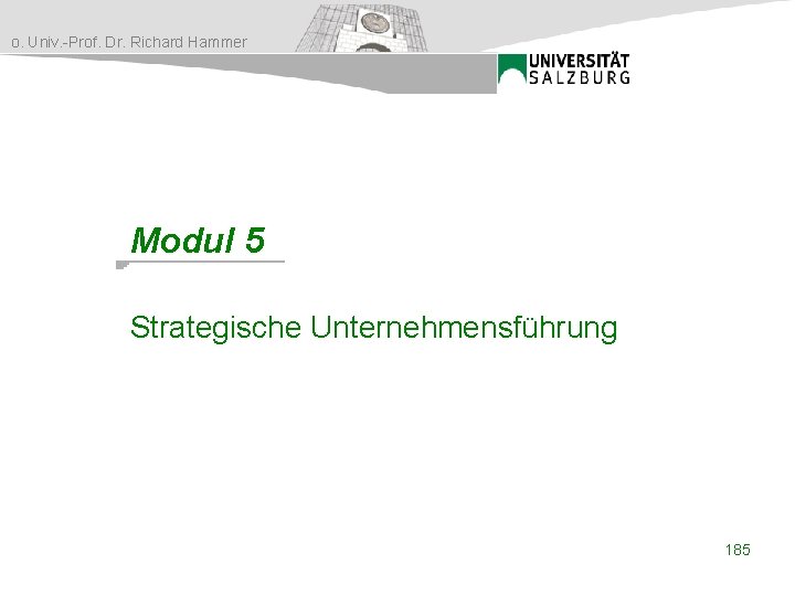 o. Univ. -Prof. Dr. Richard Hammer Modul 5 Strategische Unternehmensführung 185 