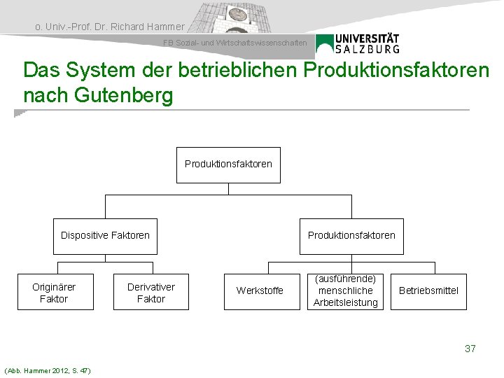 o. Univ. -Prof. Dr. Richard Hammer FB Sozial- und Wirtschaftswissenschaften Das System der betrieblichen