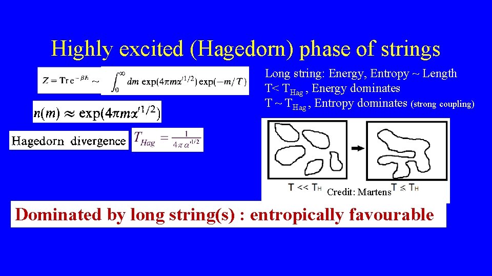 Highly excited (Hagedorn) phase of strings ~ Long string: Energy, Entropy ~ Length T<