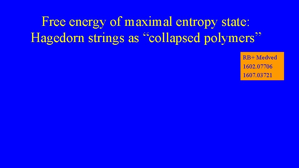 Free energy of maximal entropy state: Hagedorn strings as “collapsed polymers” RB+ Medved 1602.