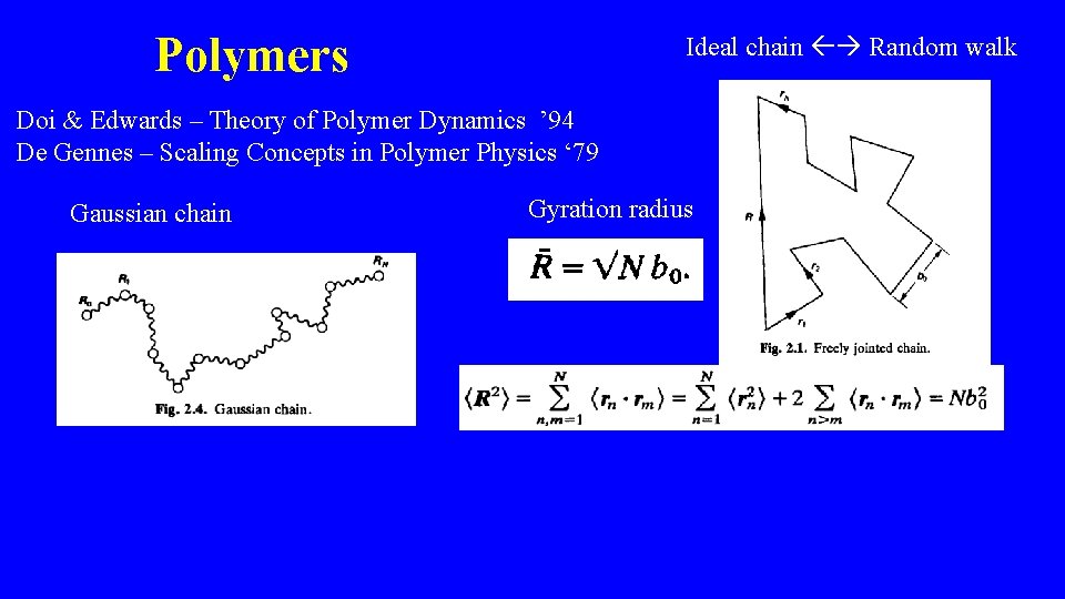 Polymers Ideal chain Random walk Doi & Edwards – Theory of Polymer Dynamics ’