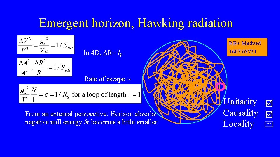 Emergent horizon, Hawking radiation In 4 D, DR~ l. P RB+ Medved 1607. 03721