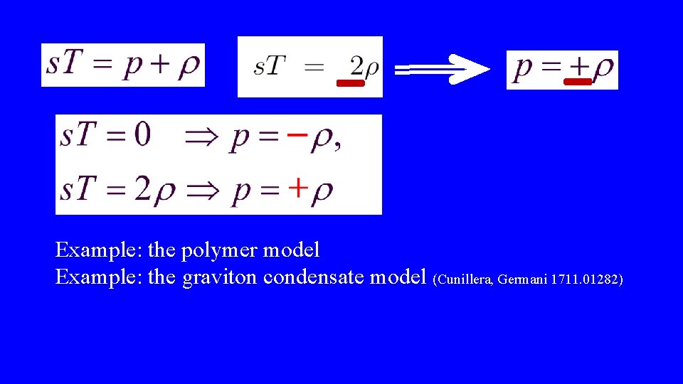 Example: the polymer model Example: the graviton condensate model (Cunillera, Germani 1711. 01282) 