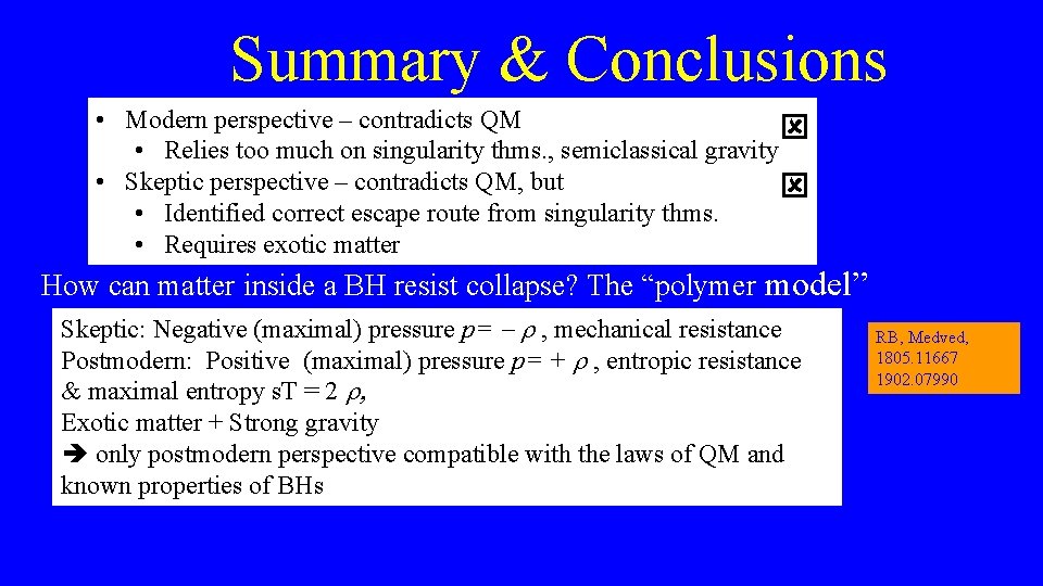 Summary & Conclusions • Modern perspective – contradicts QM • Relies too much on