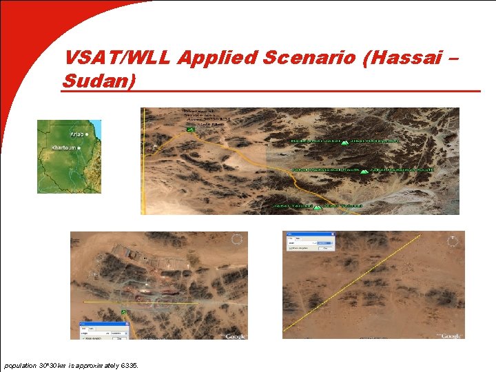 VSAT/WLL Applied Scenario (Hassai – Sudan) population 30*30 km is approximately 6335. 