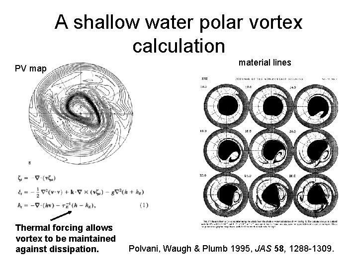 A shallow water polar vortex calculation PV map Thermal forcing allows vortex to be