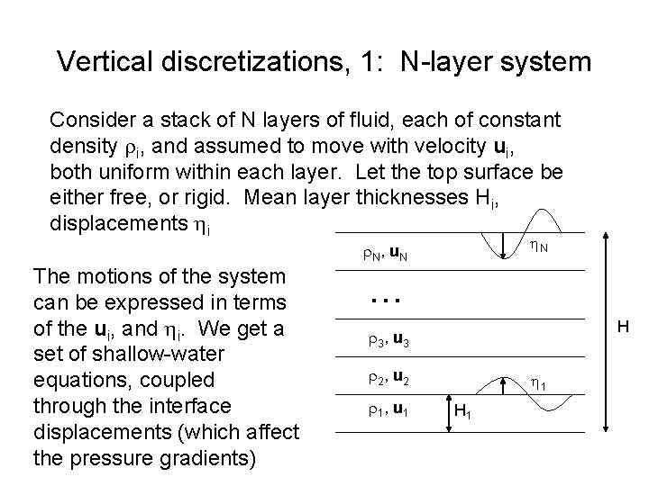 Vertical discretizations, 1: N-layer system Consider a stack of N layers of fluid, each