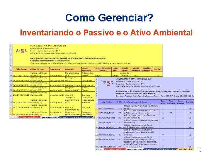 Como Gerenciar? Inventariando o Passivo e o Ativo Ambiental 17 