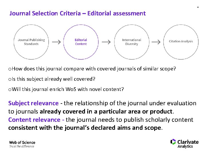 19 Journal Selection Criteria – Editorial assessment o How does this journal compare with