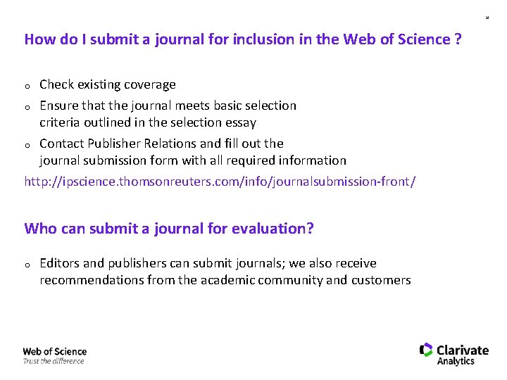 28 How do I submit a journal for inclusion in the Web of Science